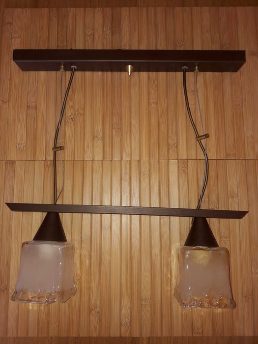 Lampa wisząca w kolorze mosiądzu - 2 szklane klosze