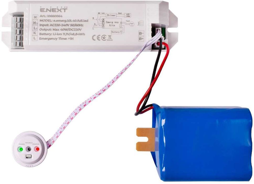 Zestaw do awaryjnego zasilania oświetlenia LED, 40W, 1 godzina pracy