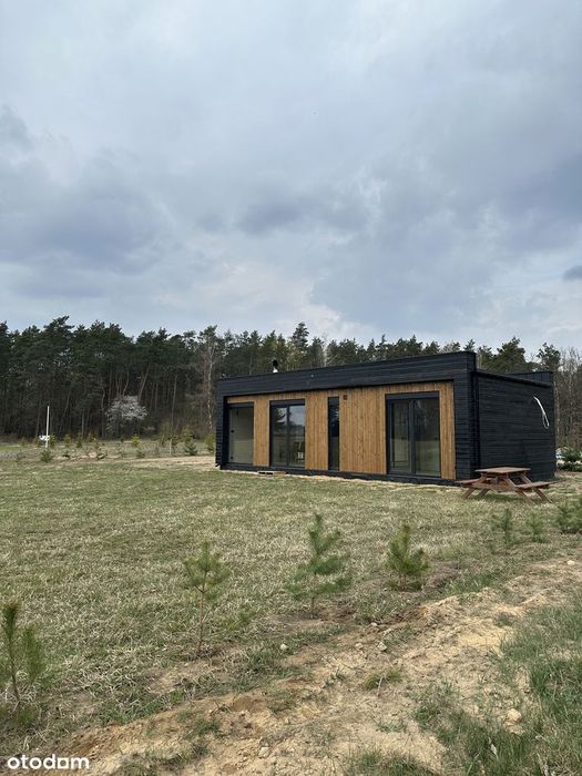 Nowoczesny dom 65m2 działka 1000m nad jeziorem przy lesie, kominek