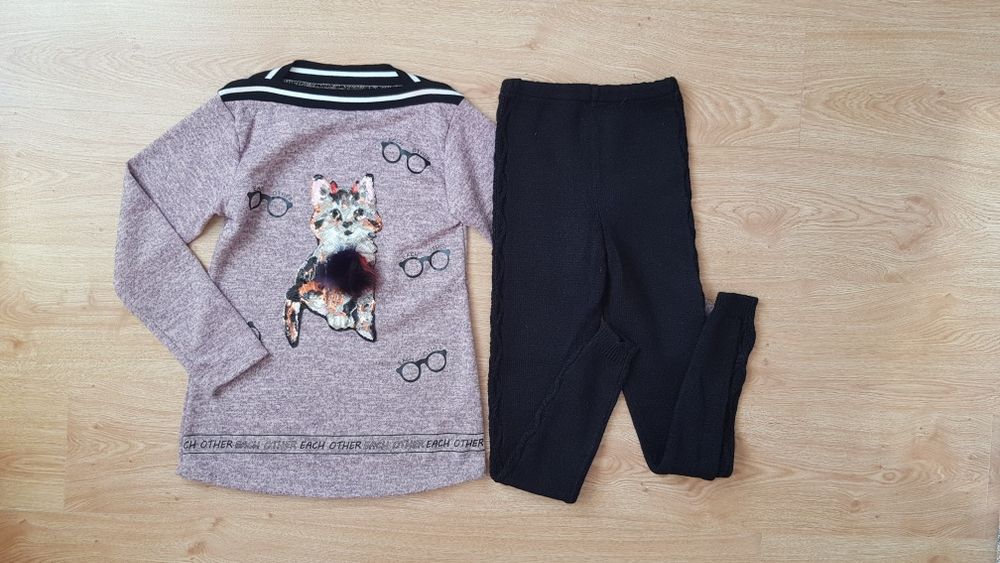 Стильный тёплый костюм комплект теплий костюмчик туника лосины лосiни