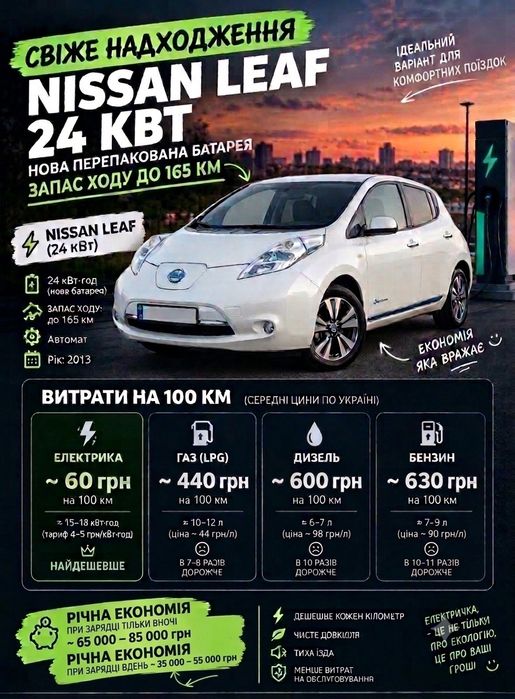 Продам  Nissan Leaf Zero Emission. Здоров'я батереї 100%