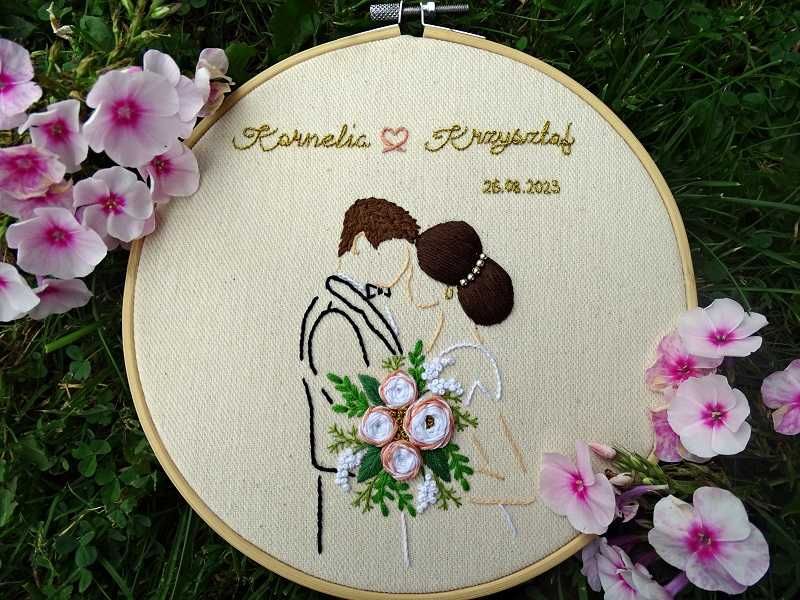 Haft ręczny Personalizowana Pamiątka Ślubu, Prezent dla Pary Młodej