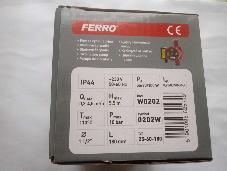 Pompa obiegowa do instalacji c.o 25-60 FERRO-WEBERMAN 0202W  NOWA