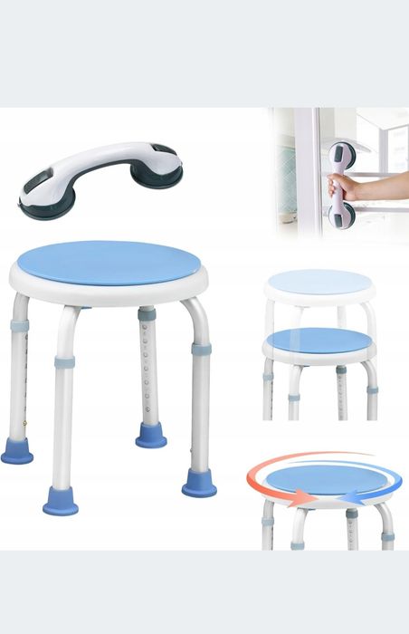 Taboret prysznicowy obrotowe siedzisko 360° regulacja wysokości uchwyt