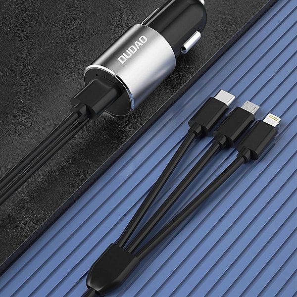 Dudao 3w1 ładowarka samochodowa USB 3,4 A wbudowany kabel Lightning /