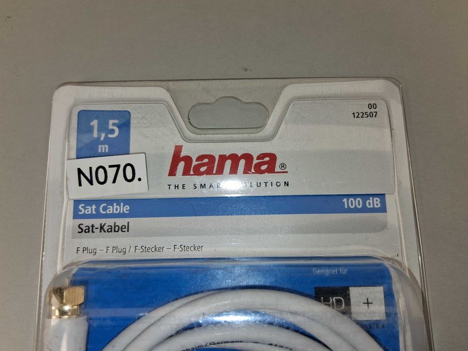 N070 Kabel Antenowy Satelitarny Hama F-Plug F-Stecker 1,5m 100dB Biały