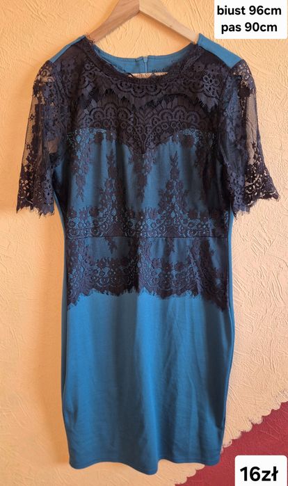 Zielona sukienka z koronkowymi czarnymi wstawkami rozmiar 42