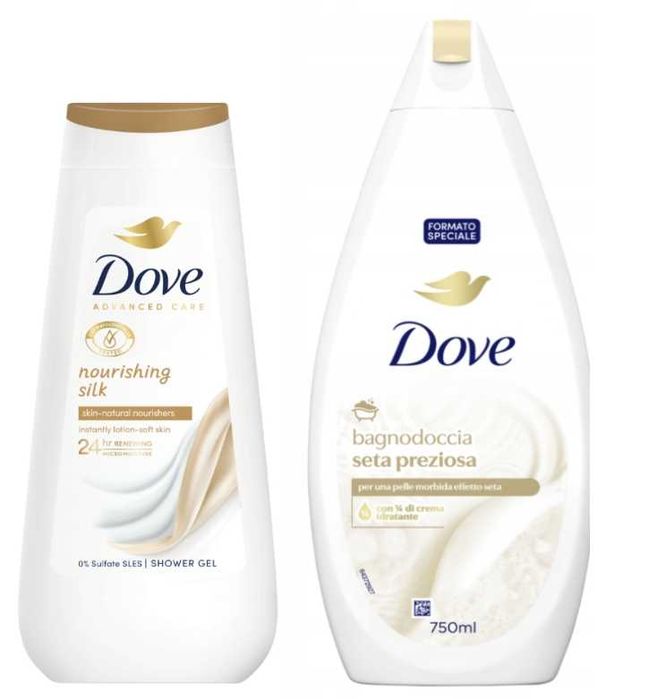 Dove nawilżający płyn do kąpieli jedwab 750 ml+żel pod prysznic jedwab