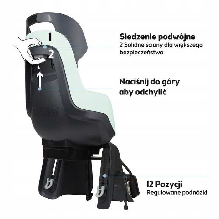 Fotelik rowerowy tylny POZNAŃ Bobike GO RS do ramy ODCHYLANY mint