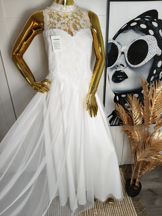 Romantic Biała Sukienka tiulowa koronkowa Wedding Chic R.40