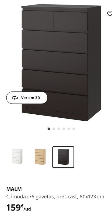 Cómoda 6 gavetas 80*123cm c/tampo de vidro