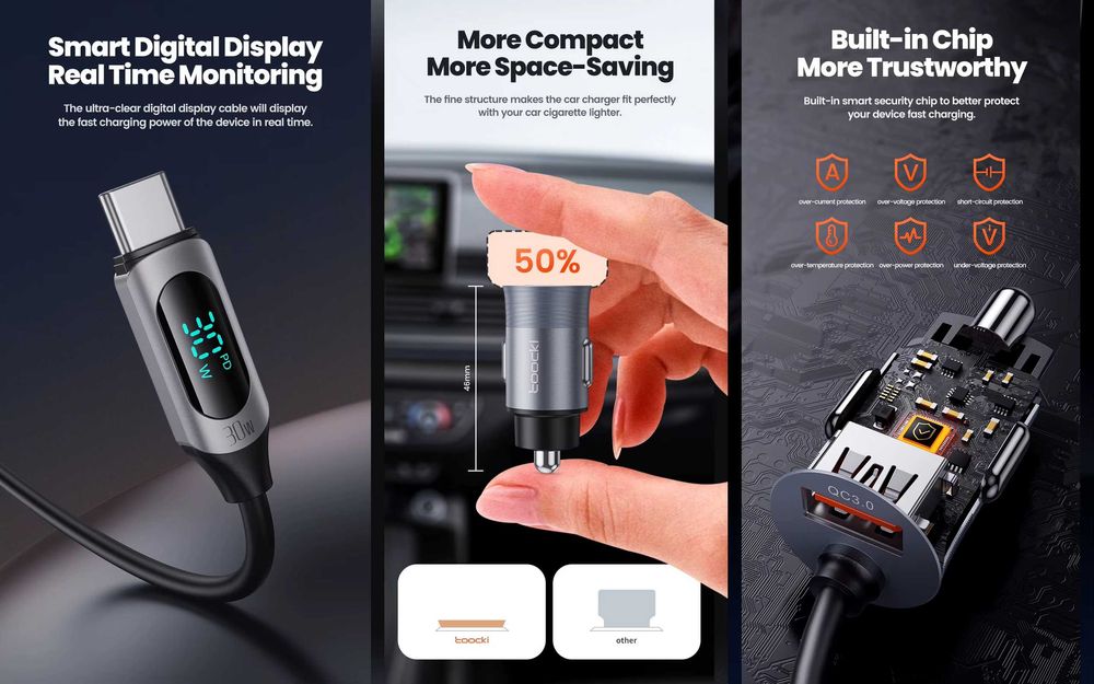 Автомобільні зарядні пристрої TOOCKI 33W/45W/48W/50W/65W