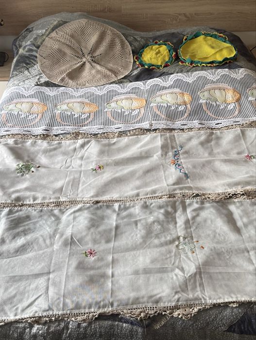 Conjunto crochés e linho ( 10 pecas)