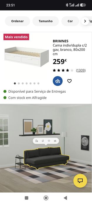 Cama IKEA Solteiro Brimnes