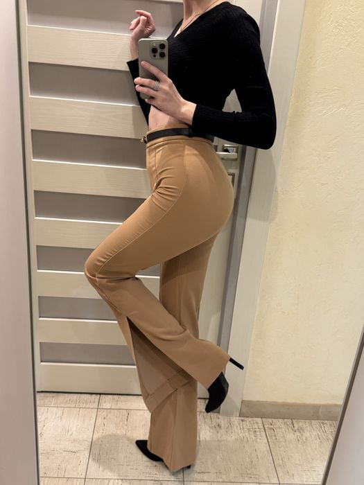 Брюки-кльош з розрізами жіночі бежеві