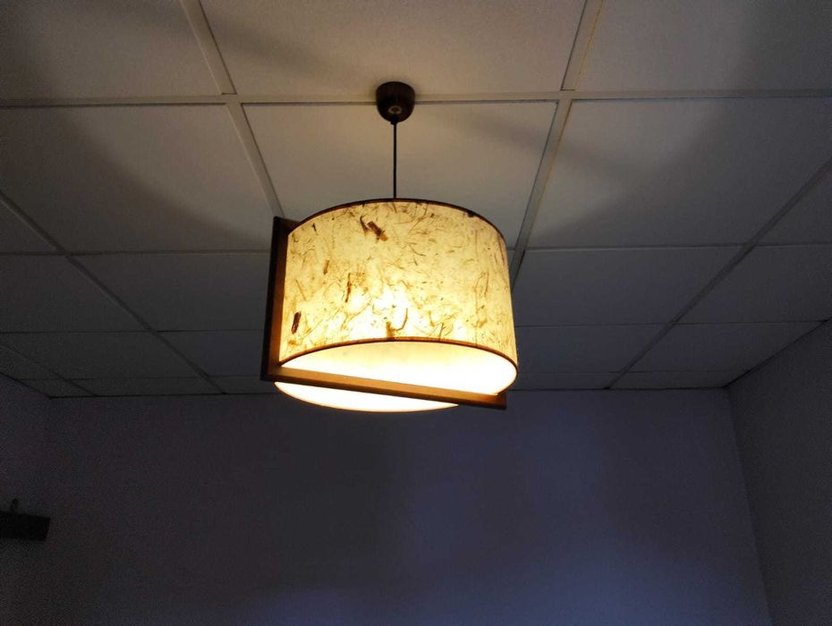 Candeeiro Teto Abajour Fibra Vegetal + 2 Candeeiros Cabeceira