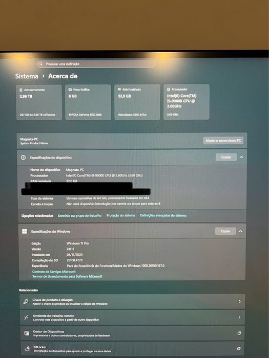 Computador gaming i9 9900k RTX2080 8gb 32RAM