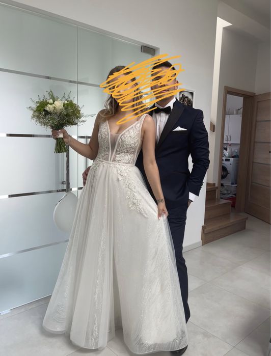 Suknia slubna z brokatem glamour 36/38