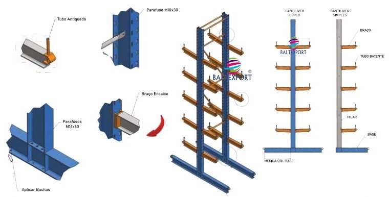 Estante Cantilever, Estante Placas Madeiras / Tubos / Perfis Metálicos