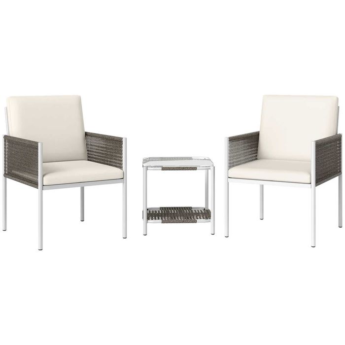 Conjunto de Jardim 2 Cadeiras e Mesa de Vime c/ Almofadas