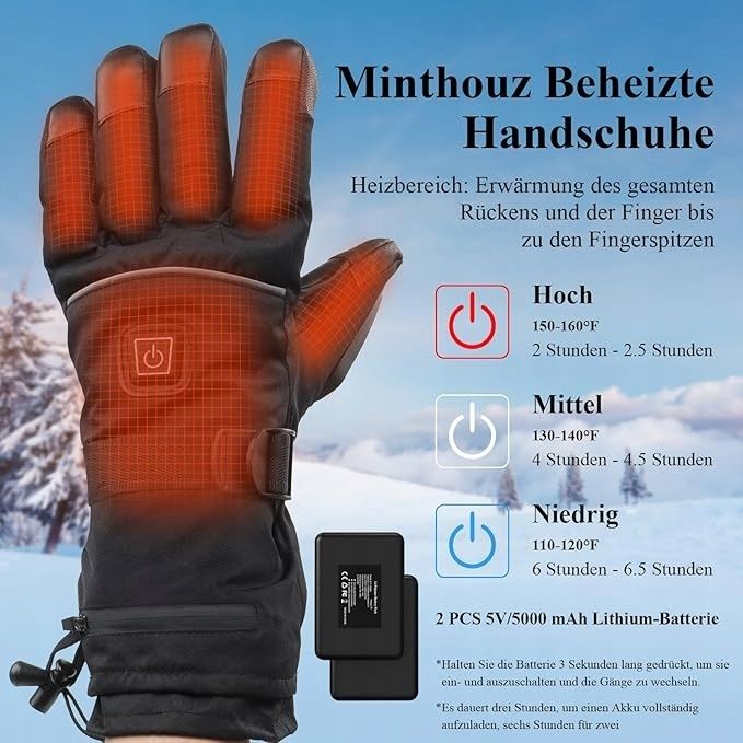 PODGRZEWANE  rękawice zimowe męskie XL akumulatorowe MINTHOUZ 2 x 5000