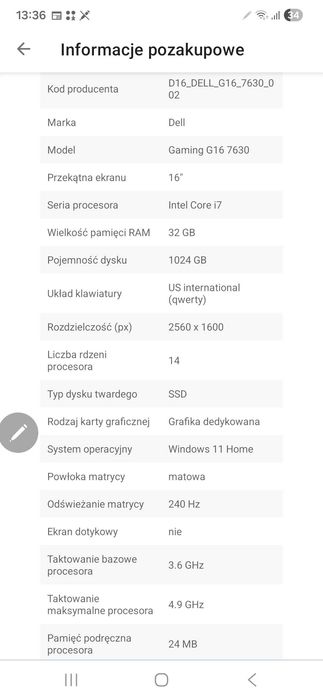 Dell G16 7630 | i7 | RTX 4060 | 32GB DDR5 | 1TB | Ekran 240Hz QHD+