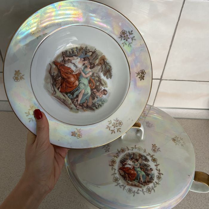 Немецкий фарфор Henneberg (GDR) 1777 — супница с тарелкой, винтаж