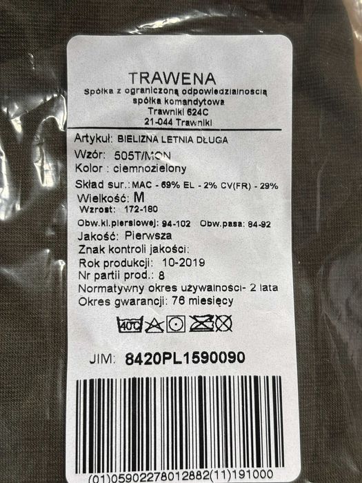Bielizna letnia długa wz 505T/MON rozmiar M