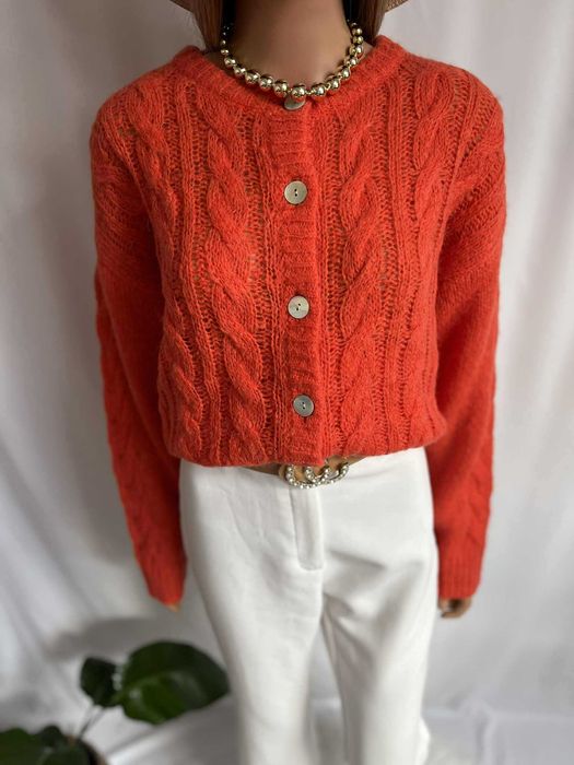Kardigan PULZ Jeans XL alpaka wełna pomarańczowy ciepły jesienny