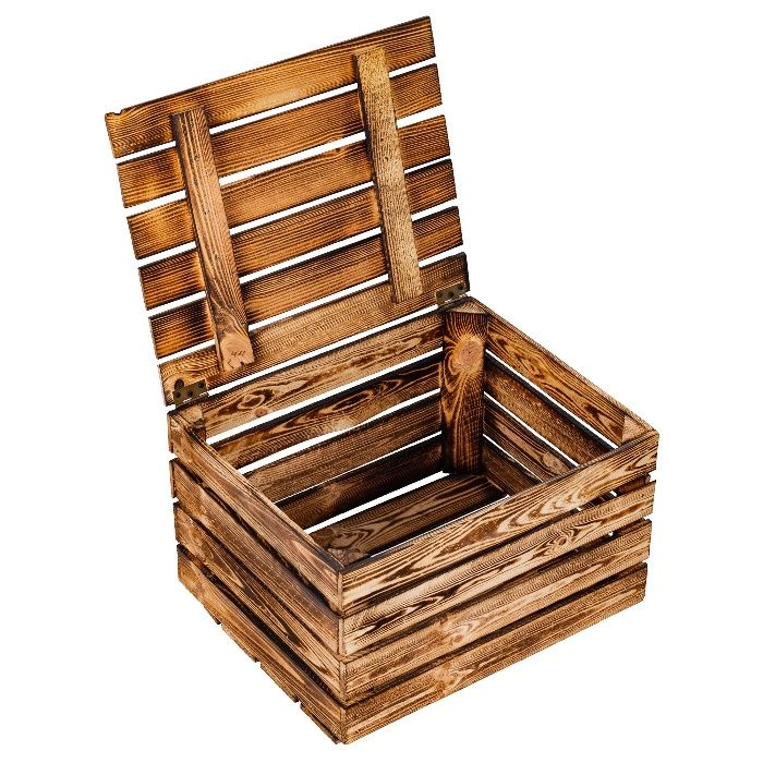 Skrzynka kuferek opalana jedynka nowa z deklem regał meble skrzynki