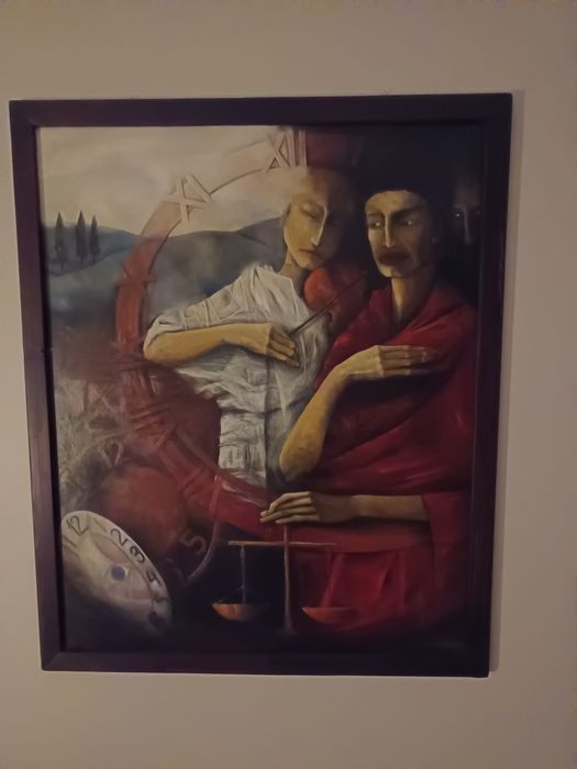 Intrygujący duży obraz Ewy Przybyły.