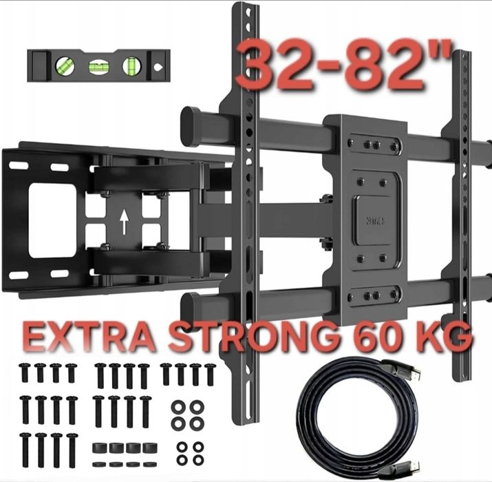 !!UCHWYT do telewizora 32-82 "Wysuwany Obrotowy  60kg PREMIUM Zestaw!!