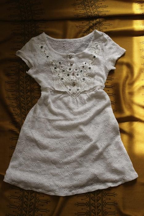 Biała bluzka tunika boho chic hippie modna dziergana sukienka