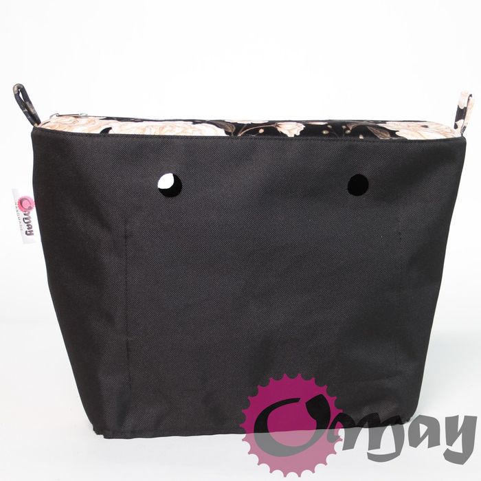 organizer OBAG STANDARD welur czarny kwiaty beżowe 2 kieszenie OMAY