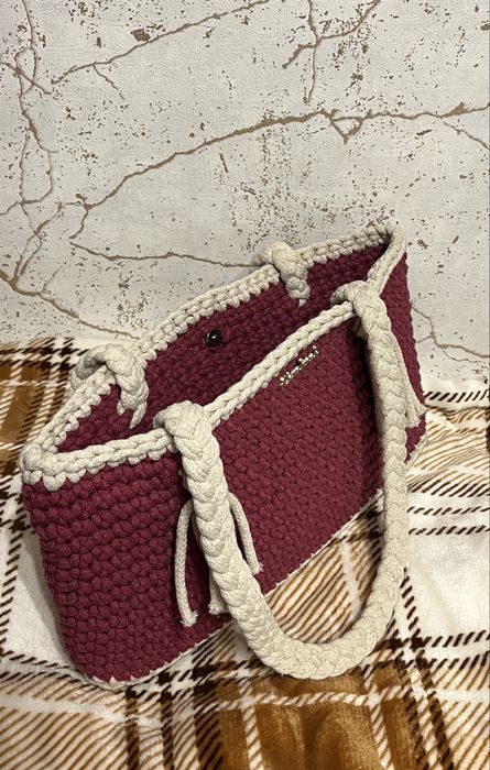 Torebka wiśniowo kremowa handmade