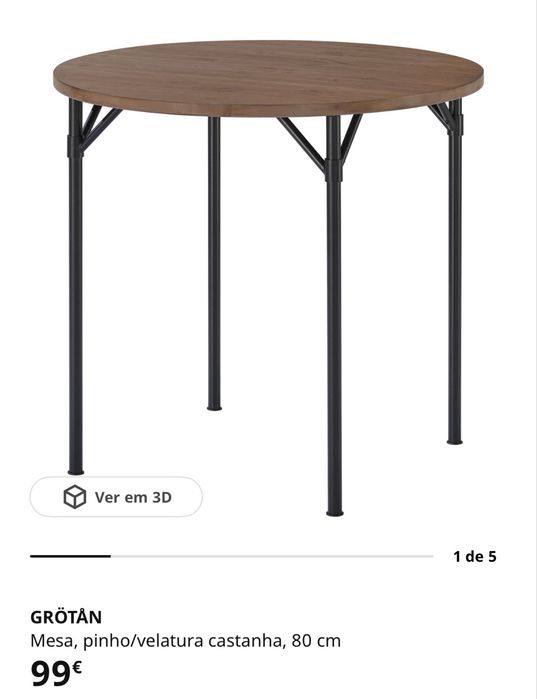 Mesa redonda Ikea GROTAN castanha e preta