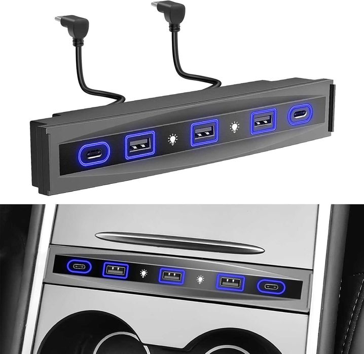 HUB Adapter Przejściówka 2x USB C 3x USB A 36W LED TESLA 3 Y 742