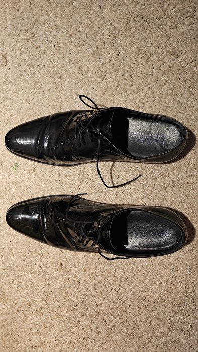 Męskie Lakierki Buty Ślubne Czarne Ryłko 45