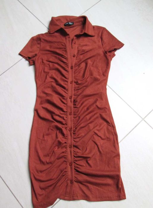 Shein sukienka prążkowana marszczona vintage S 36 NOWA