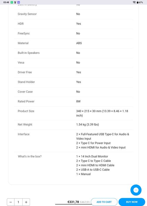Monitor Portátil  (triplo) Uperfect Station Z14,  resolução QHD