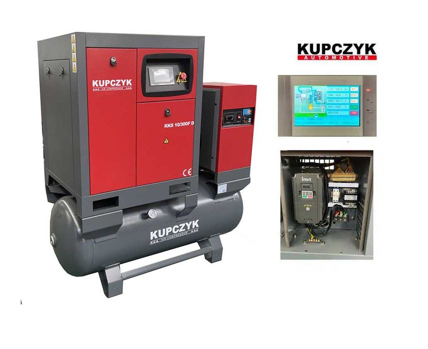 Kompresor śrubowy 950 l/min 7,5 KW Falownik Osuszacz Filtry Kupczyk