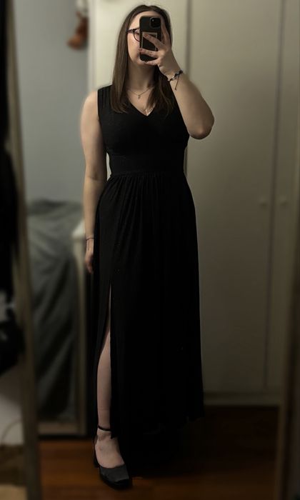 Czarna brokatowa sukienka wieczorowa, sylwestrowa, studniówkowa