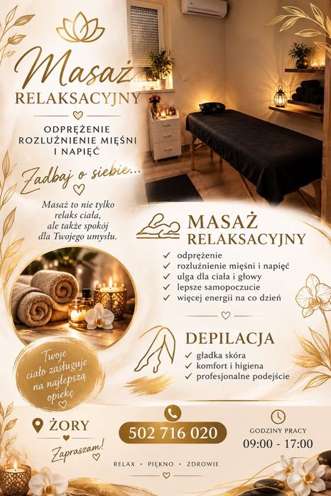 Masaż relaksacyjny, peeleng, depilacja