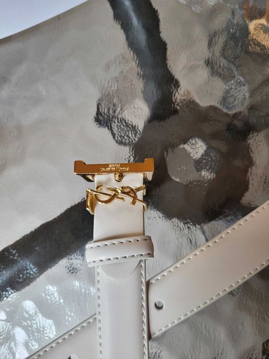 Biały damski skórzany pasek 105 cm w pudełku