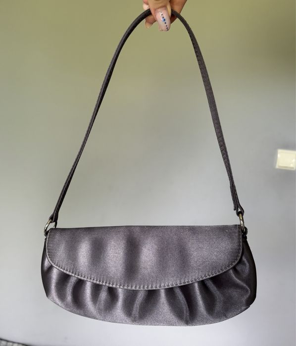 szara torebka mini, mała kopertówka, vintage torebka na ramię
