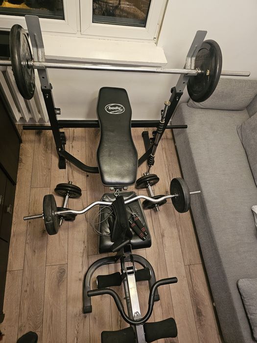 Wielofunkcyjna ławka do ćwiczeń + Akcesoria + 115 kg obciążenie żeliwo