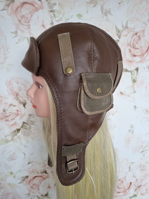 Skórzana czapka pilotka, bojówka handmade