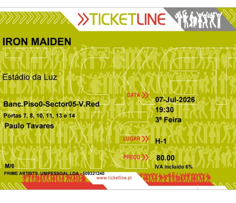 Bilhete Iron maiden bancada 0 sector 5