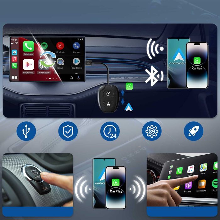 Bezprzewodowy Android Auto Adapter  Carplay Iphone  Wifi Bt Niezawodny