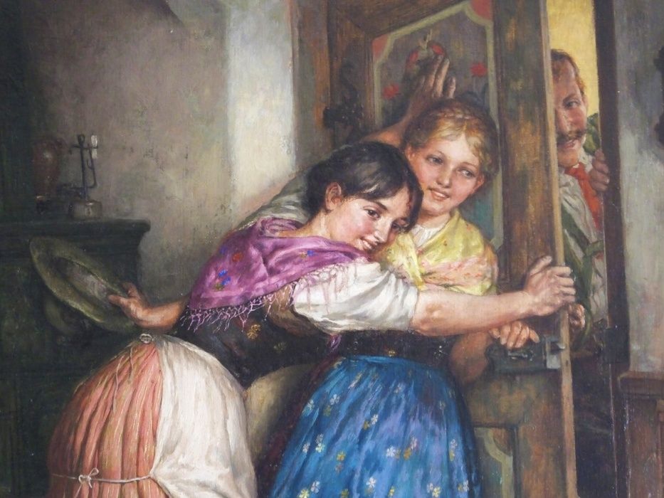Obraz Ferdinand Pacher -Scena Rodzajowa XIX w. antyk